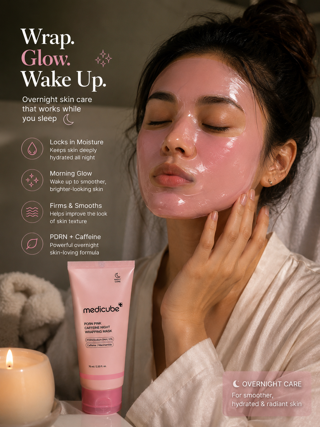 Medicube PDRN pink caffeine night wrapping Mask